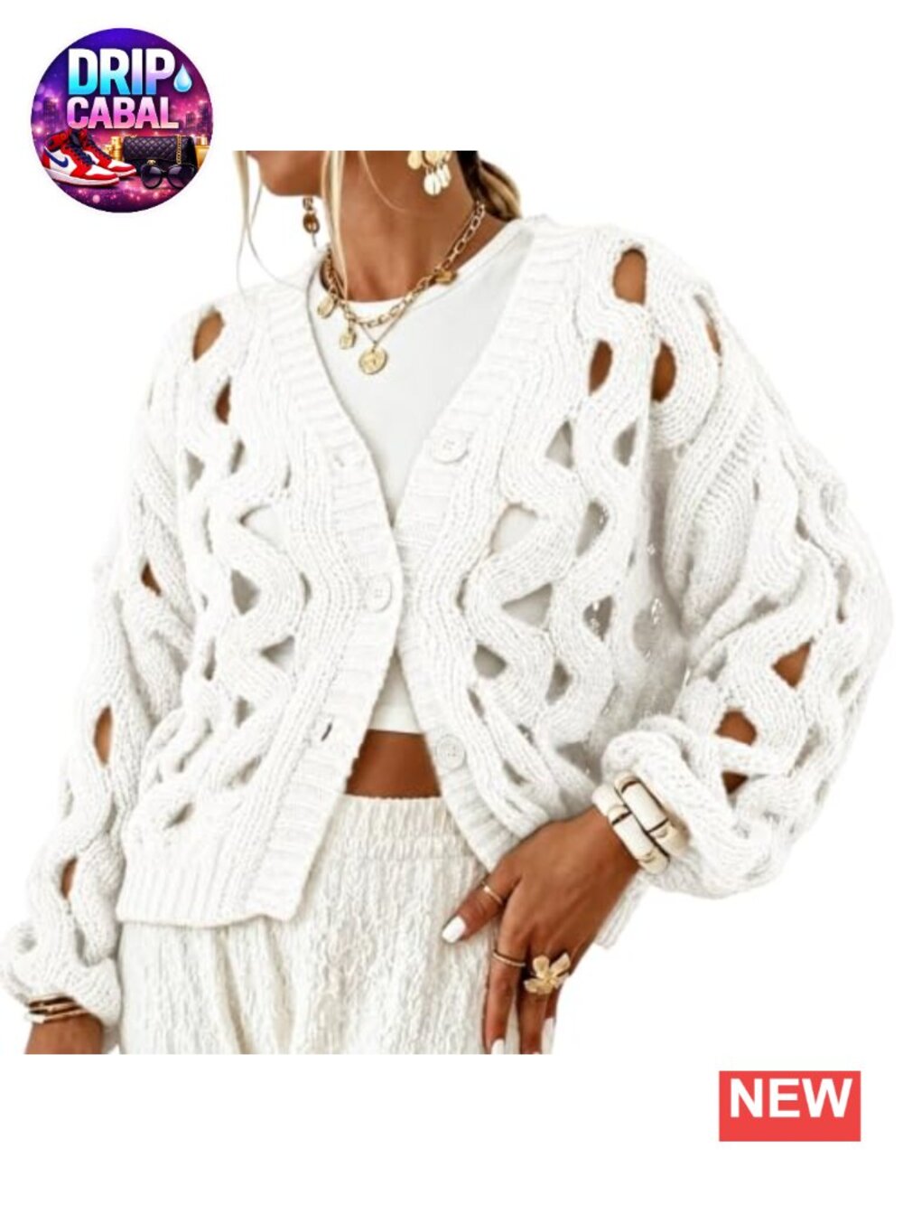 Women's Crochet Knit Cardigan V-Neck Boho Open Front